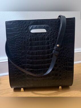 Alexander Wang leather Black Croc-Embossed Tote with Shoulder Strap